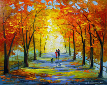 Painting titled "Autumn   walk" by Olha, Original Artwork, Oil
