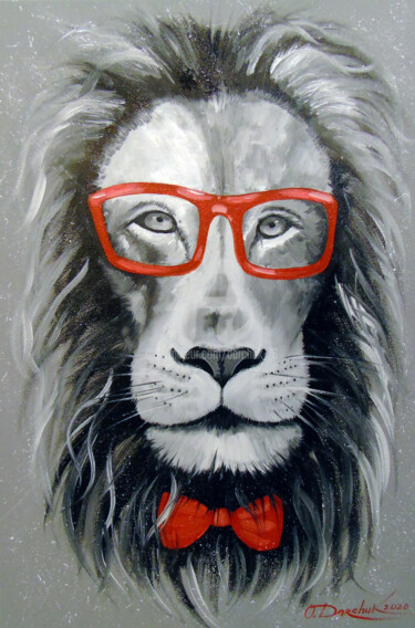 Painting titled "Fashionable Lion" by Olha, Original Artwork, Oil