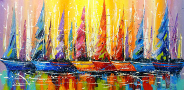 Painting titled "Bright sails" by Olha, Original Artwork, Oil