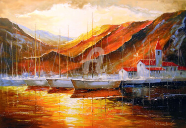 Painting titled "Yachts in the mount…" by Olha, Original Artwork, Oil