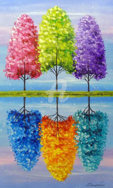 Painting titled "Each tree has a vib…" by Olha, Original Artwork, Oil