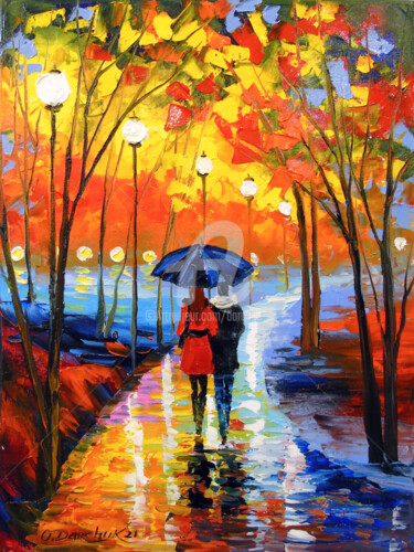 Painting titled "Romantic walk in th…" by Olha, Original Artwork, Oil