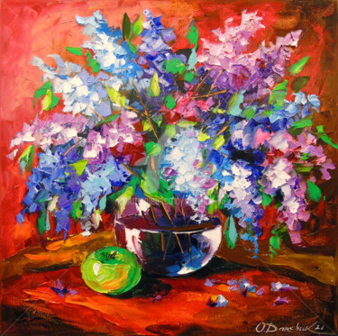 Картина под названием "Bouquet of spring l…" - Olha, Подлинное произведение искусства, Масло Установлен на Деревянная рама д…