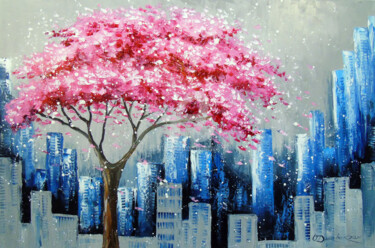 Painting titled "Cherry blossom in N…" by Olha, Original Artwork, Oil