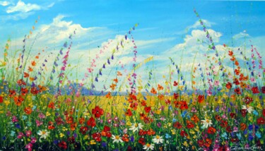 Painting titled "Summer  flowers  in…" by Olha, Original Artwork, Oil