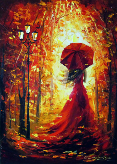 Painting titled "Lady    Autumn" by Olha, Original Artwork, Oil
