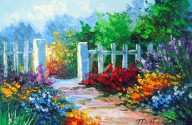 Painting titled "Flower Path" by Olha, Original Artwork, Oil