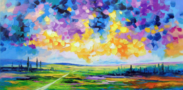 Painting titled "Road to the clouds" by Olha, Original Artwork, Oil