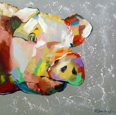 Schilderij getiteld "Funny    pig" door Olha, Origineel Kunstwerk, Olie