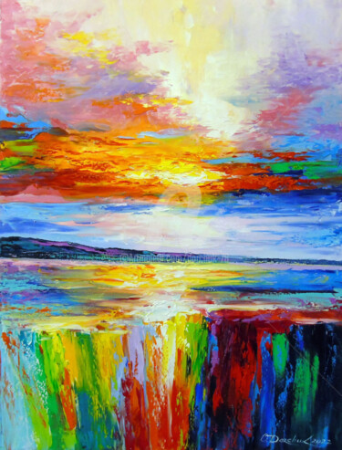 Painting titled "On the edge of a br…" by Olha, Original Artwork, Oil Mounted on Wood Stretcher frame