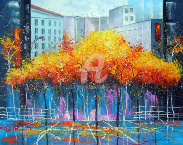 Peinture intitulée "Autumn  in  Chicago" par Olha, Œuvre d'art originale, Huile Monté sur Châssis en bois