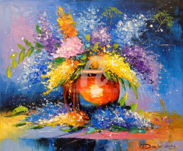 Malarstwo zatytułowany „A bouquet of lilacs…” autorstwa Olha, Oryginalna praca, Olej Zamontowany na Drewniana rama noszy