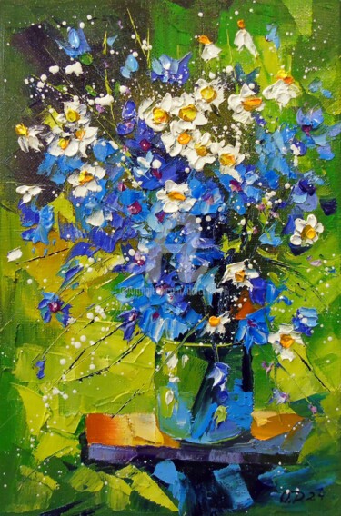 Картина под названием "A bouquet of meadow…" - Olha, Подлинное произведение искусства, Масло Установлен на Деревянная рама д…