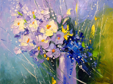 Painting titled "A bouquet of mornin…" by Olha, Original Artwork, Oil Mounted on Wood Stretcher frame