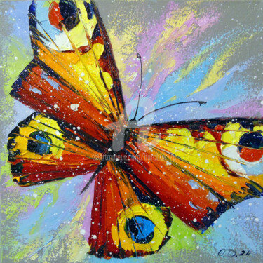 Painting titled "Butterfly Elegance" by Olha, Original Artwork, Oil Mounted on Wood Stretcher frame