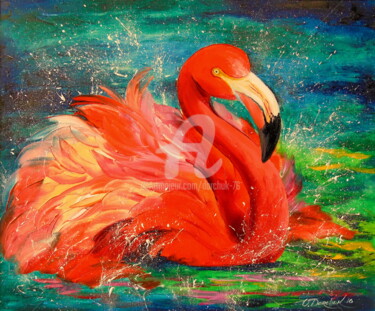 Painting titled "Flamingo" by Olha, Original Artwork, Oil