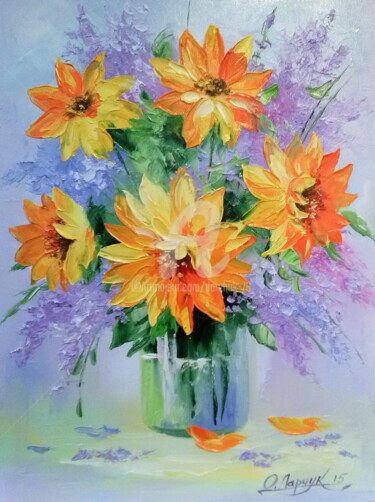Картина под названием "Bouquet   of   sunf…" - Olha, Подлинное произведение искусства, Масло