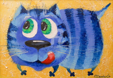 Painting titled "Cunning cat" by Olha, Original Artwork, Oil Mounted on Wood Stretcher frame