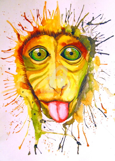 Painting titled "Monkey" by Olha, Original Artwork, Watercolor