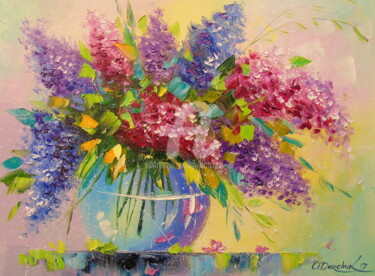 Painting titled "Lilacs in a vase" by Olha, Original Artwork, Oil