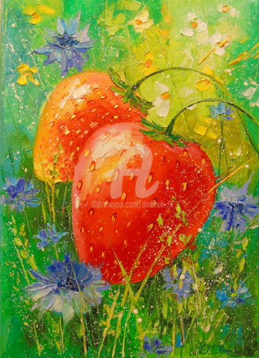 Ζωγραφική με τίτλο "Delicious strawberr…" από Olha, Αυθεντικά έργα τέχνης, Λάδι