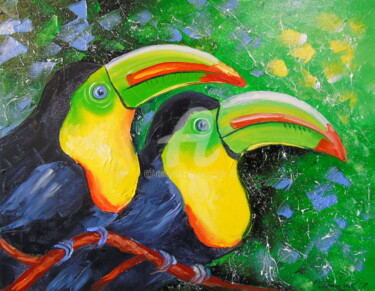 Painting titled "Toucans" by Olha, Original Artwork, Oil