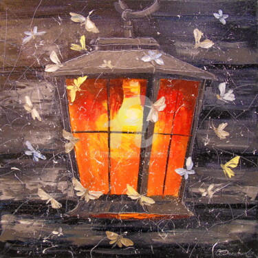 Painting titled "Night moths" by Olha, Original Artwork, Oil