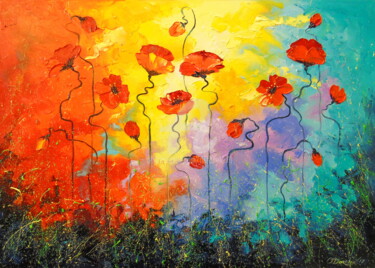 Painting titled "Poppies" by Olha, Original Artwork, Oil
