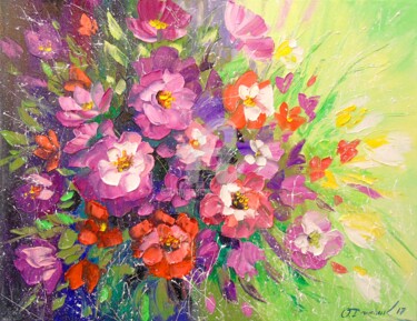 Painting titled "A bouquet of flowers" by Olha, Original Artwork, Oil