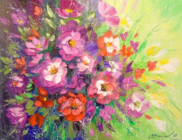 Painting titled "A bouquet of flowers" by Olha, Original Artwork, Oil