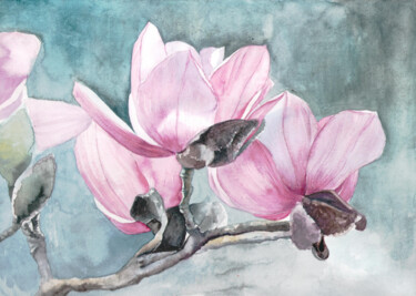 Картина под названием "Watercolor Magnolia" - Daria Allin, Подлинное произведение искусства, Акварель