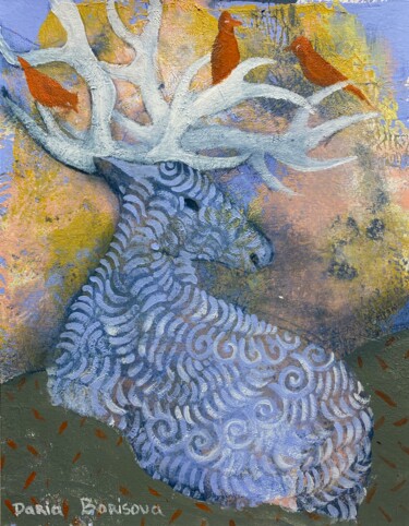 Painting titled "Blue Deer with thre…" by Daria Borisova, Original Artwork, Acrylic