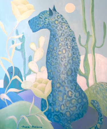 Painting titled "Blue Leopard in Sav…" by Daria Borisova, Original Artwork, Acrylic