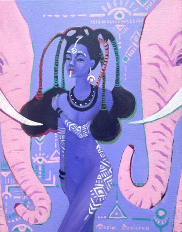Schilderij getiteld "Pink Elephants" door Daria Borisova, Origineel Kunstwerk, Acryl
