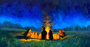 Painting titled "campfire oil painti…" by Daria Borshch (Idolly), Original Artwork, Oil
