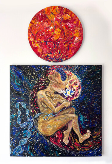 Картина под названием "Sekhmet in the Womb…" - Daria Chenskaya, Подлинное произведение искусства, Масло