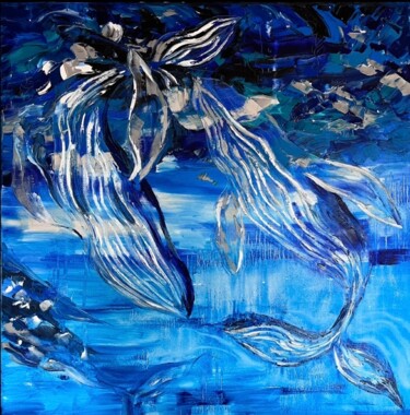 Malerei mit dem Titel "THE WHALES" von Daria Chenskaya, Original-Kunstwerk, Öl