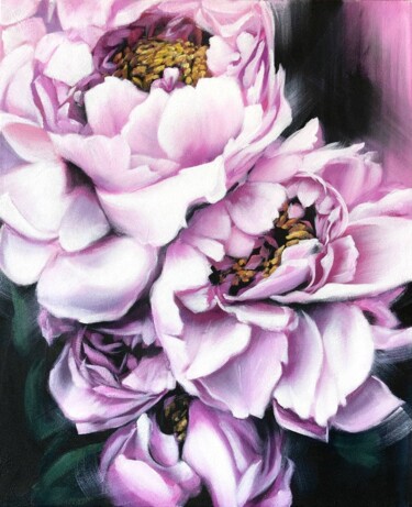 Painting titled "Delicate peony mood…" by Daria Dacron, Original Artwork, Acrylic Mounted on Wood Stretcher frame