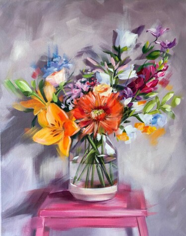 Painting titled "Summer day/Flowers/…" by Daria Dacron, Original Artwork, Acrylic Mounted on Wood Stretcher frame