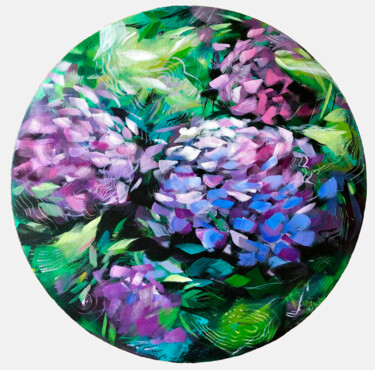 Peinture intitulée "Garden/Hydrangea/gr…" par Daria Dacron, Œuvre d'art originale, Acrylique Monté sur Châssis en bois