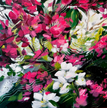 Painting titled "Apple tree flowers/…" by Daria Dacron, Original Artwork, Acrylic Mounted on Wood Stretcher frame