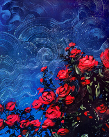 Malerei mit dem Titel "Rose Garden/Flowers…" von Daria Dacron, Original-Kunstwerk, Acryl