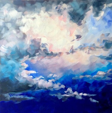 Painting titled "clouds/ sea and sky…" by Daria Dacron, Original Artwork, Acrylic Mounted on Wood Stretcher frame