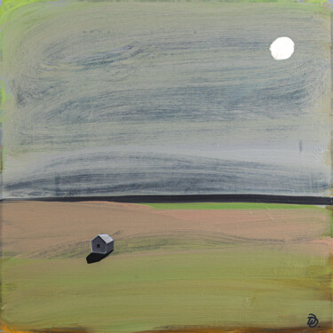 Malarstwo zatytułowany „House and the Moon” autorstwa Daria Dubrovskaya, Oryginalna praca, Olej Zamontowany na Drewniana ram…