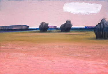 Tekening getiteld "Pink field. White c…" door Daria Dubrovskaya, Origineel Kunstwerk, Pastel