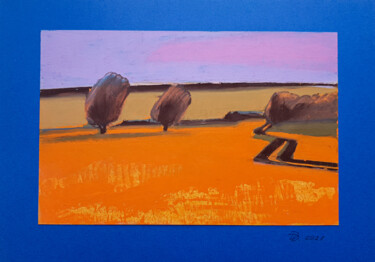 Dibujo titulada "Purple sky at sunset" por Daria Dubrovskaya, Obra de arte original, Pastel