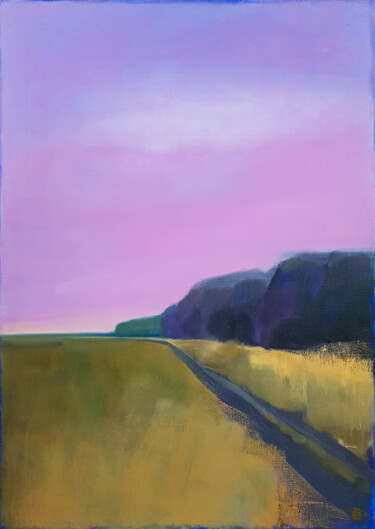 Painting titled "Evening pathway alo…" by Daria Dubrovskaya, Original Artwork, Oil Mounted on Wood Stretcher frame