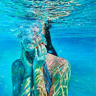 Painting titled "DIVE" by Daria Dudochnykova, Original Artwork, Oil Mounted on Wood Panel