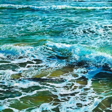 Painting titled "WAVES 2" by Daria Dudochnykova, Original Artwork, Oil