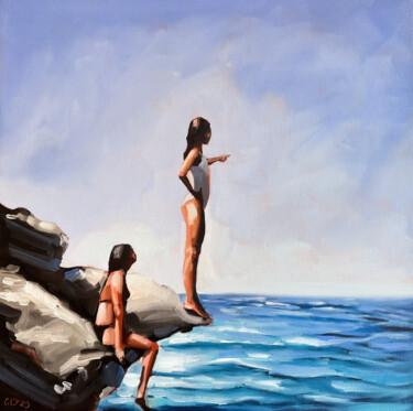 Painting titled "Summer With My Frie…" by Daria Gerasimova, Original Artwork, Oil Mounted on Wood Stretcher frame